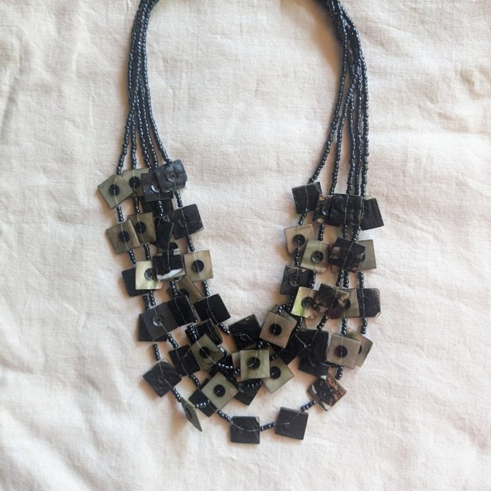 Multi Strand Necklace with Grey and Shell Beads